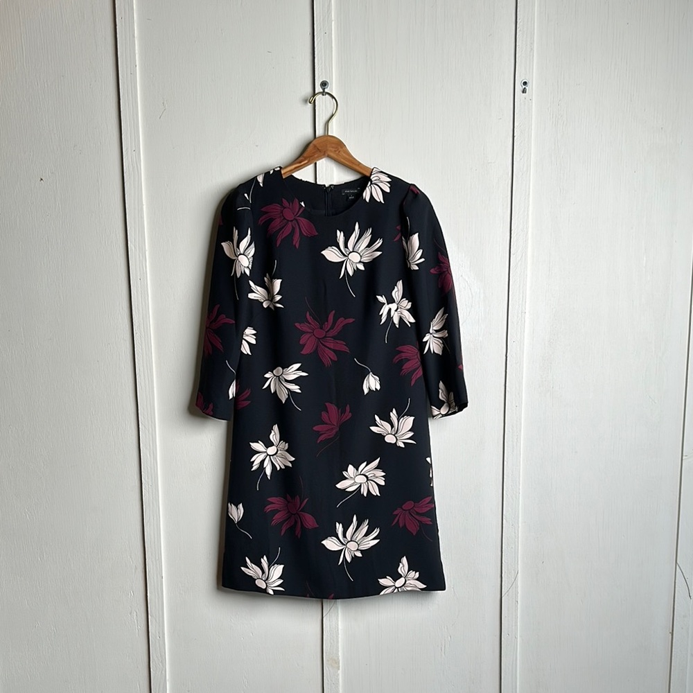 Ann Taylor Black Floral Long Sleeve Dress